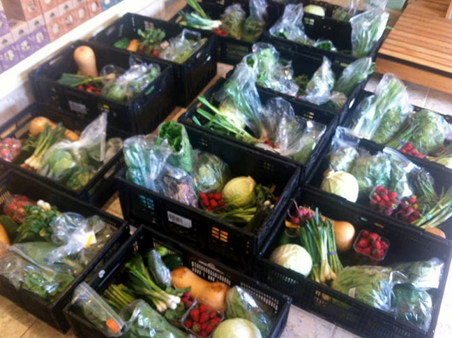 CSA boxes with lots of fresh produce